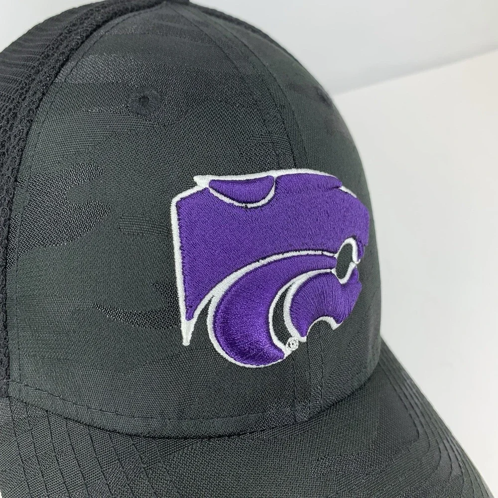 Kansas State Hat New Era 39THIRTY Large / XLarge Stretch Black Camo Baseball Cap